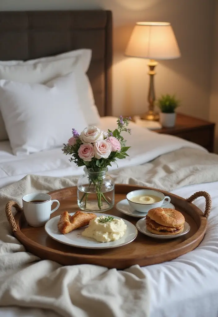 25 Anniversary Bedroom Decoration Ideas That Feel Romantic & Thoughtful - 13. Elegant Bed Tray