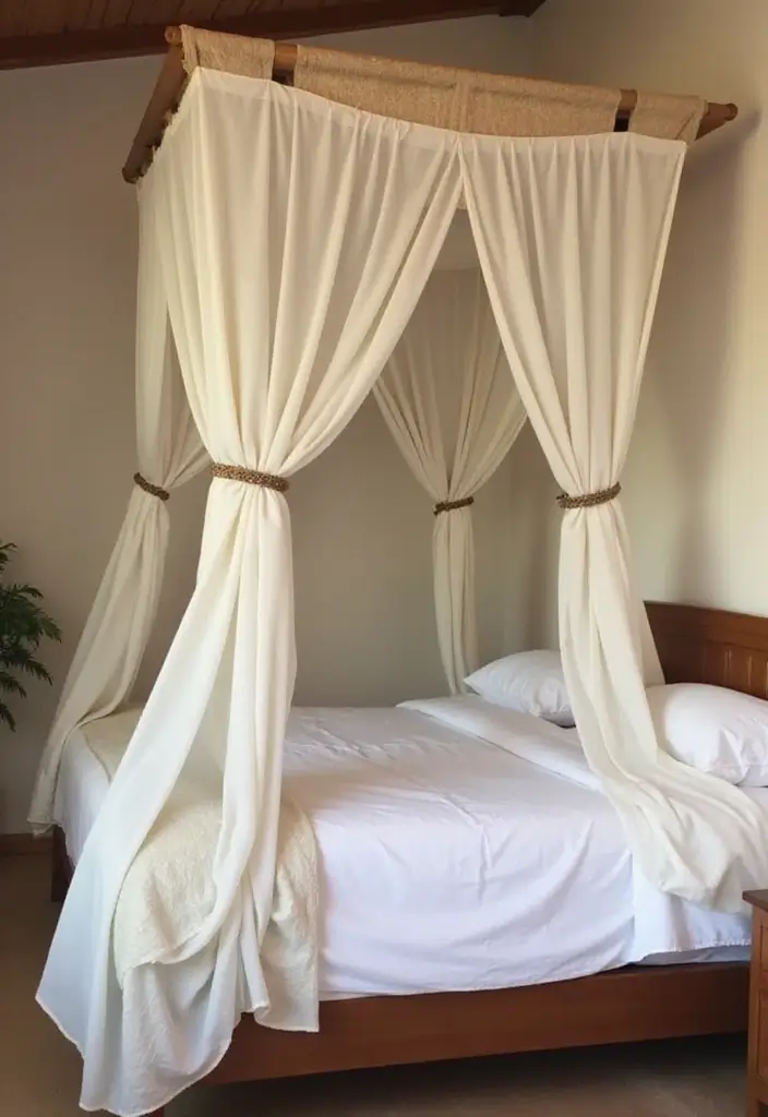 25 Anniversary Bedroom Decoration Ideas That Feel Romantic & Thoughtful - 16. Dreamy Bed Canopy