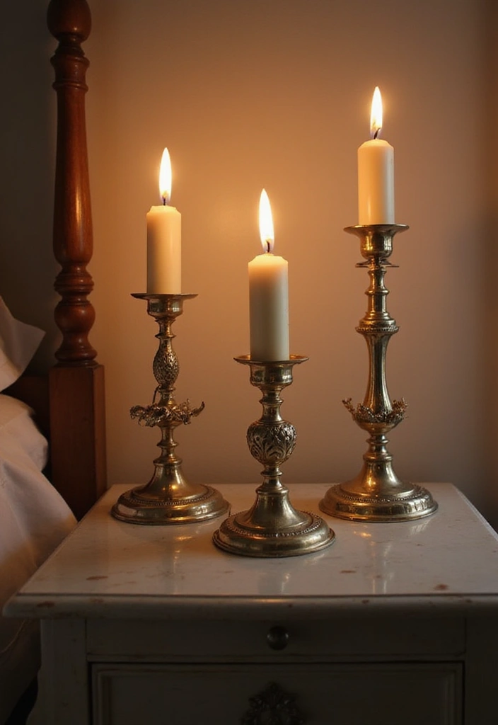 25 Anniversary Bedroom Decoration Ideas That Feel Romantic & Thoughtful - 20. Vintage Candle Holders