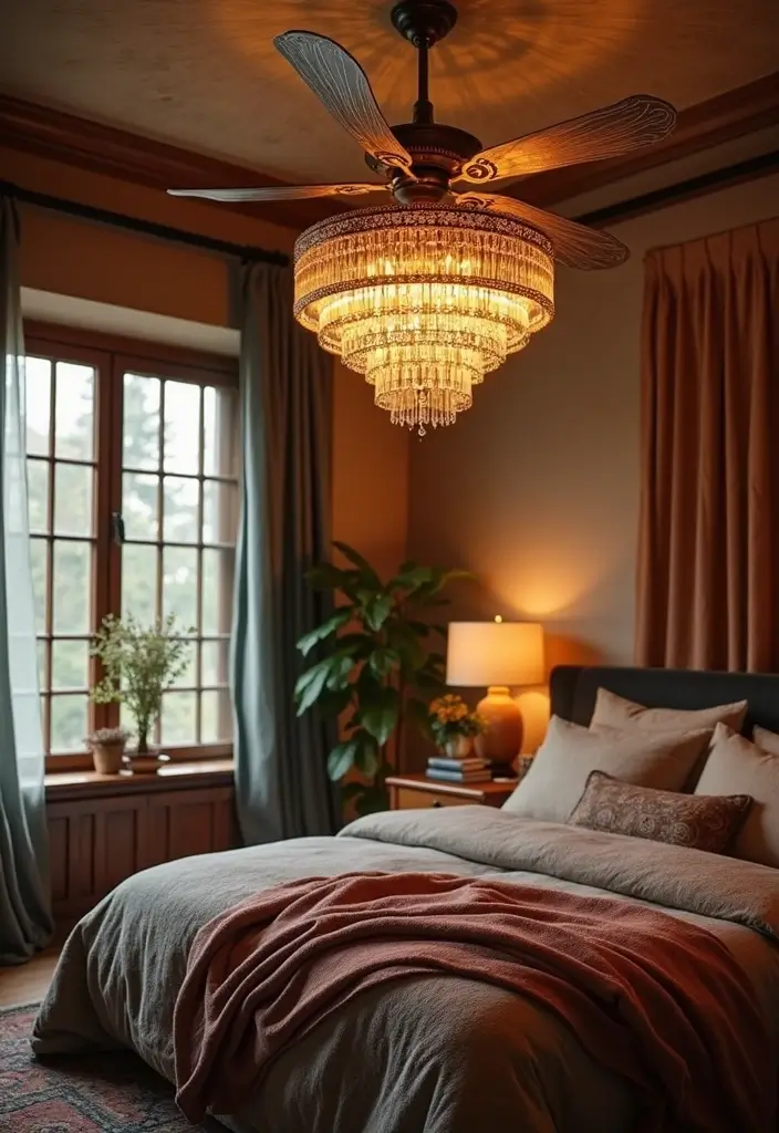 25 Bedroom Ceiling Fan Ideas That Keep You Cool in Style - 18. Artistic Chandelier Fan