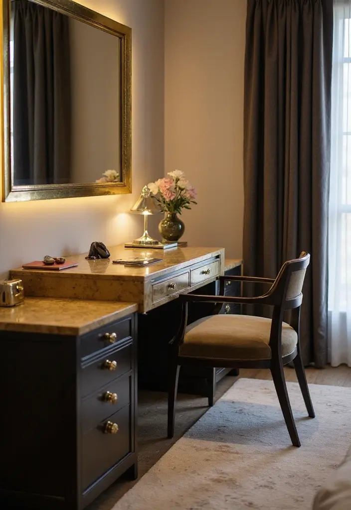 25 Bedroom Desk Ideas Aesthetic That Boost Productivity & Style - 11. Glamorous Gold Accents