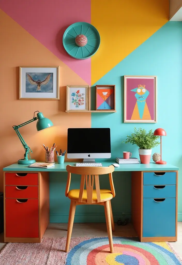 25 Bedroom Desk Ideas Aesthetic That Boost Productivity & Style - 7. Bold Color Block Desk