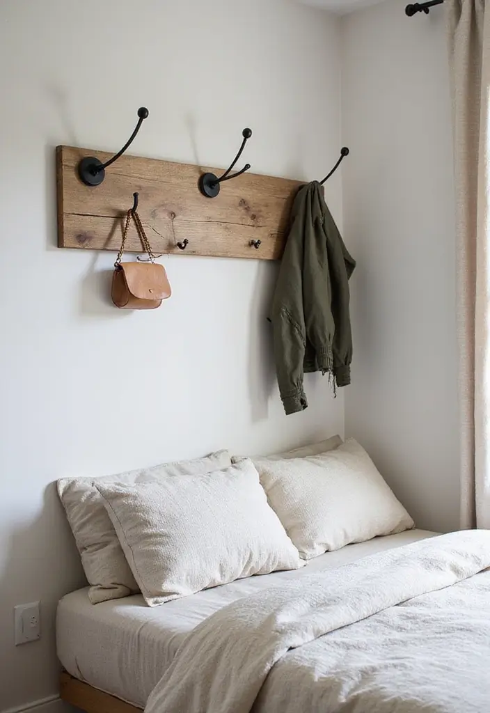 25 Bedroom Ideas Twin Bed That Look Cute & Functional - 24. Stylish Wall Hooks