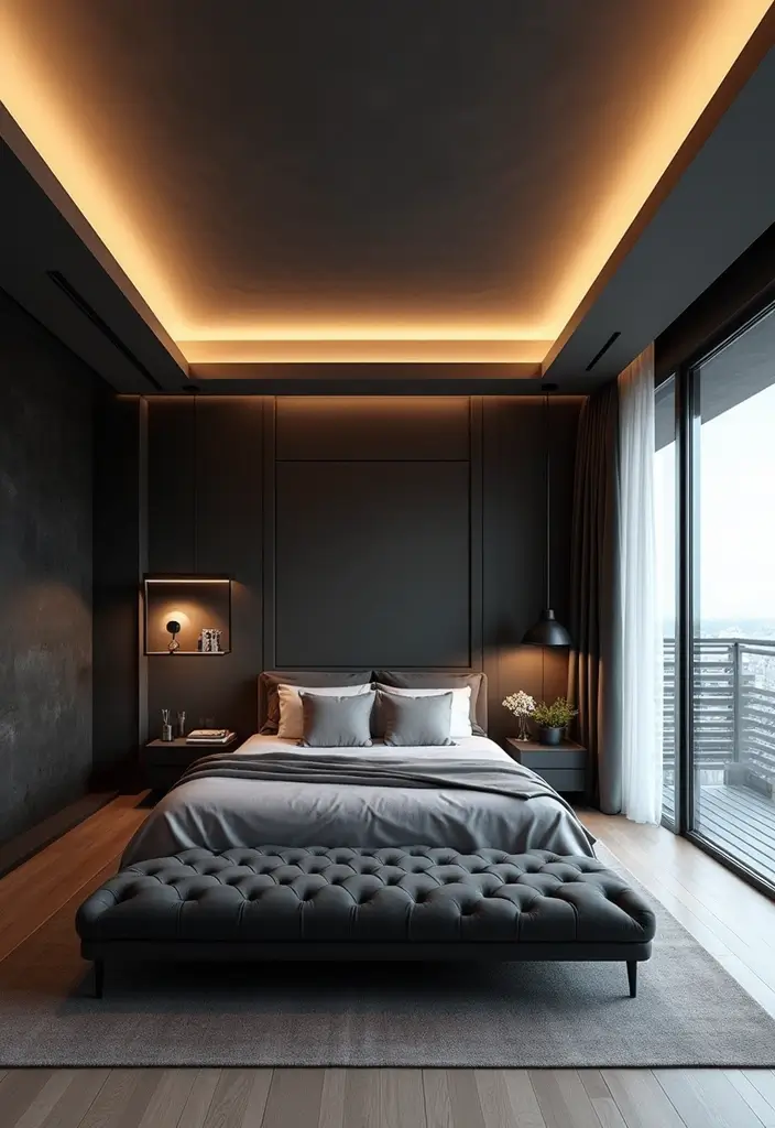 25 Bedroom Ideas with Black Furniture That Look Modern and Luxurious - 21. Unique Ceiling Designs
