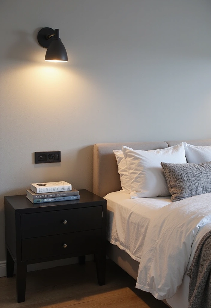 25 Bedroom Ideas with Black Furniture That Look Modern and Luxurious - 23. Wall Mounted Reading Lights