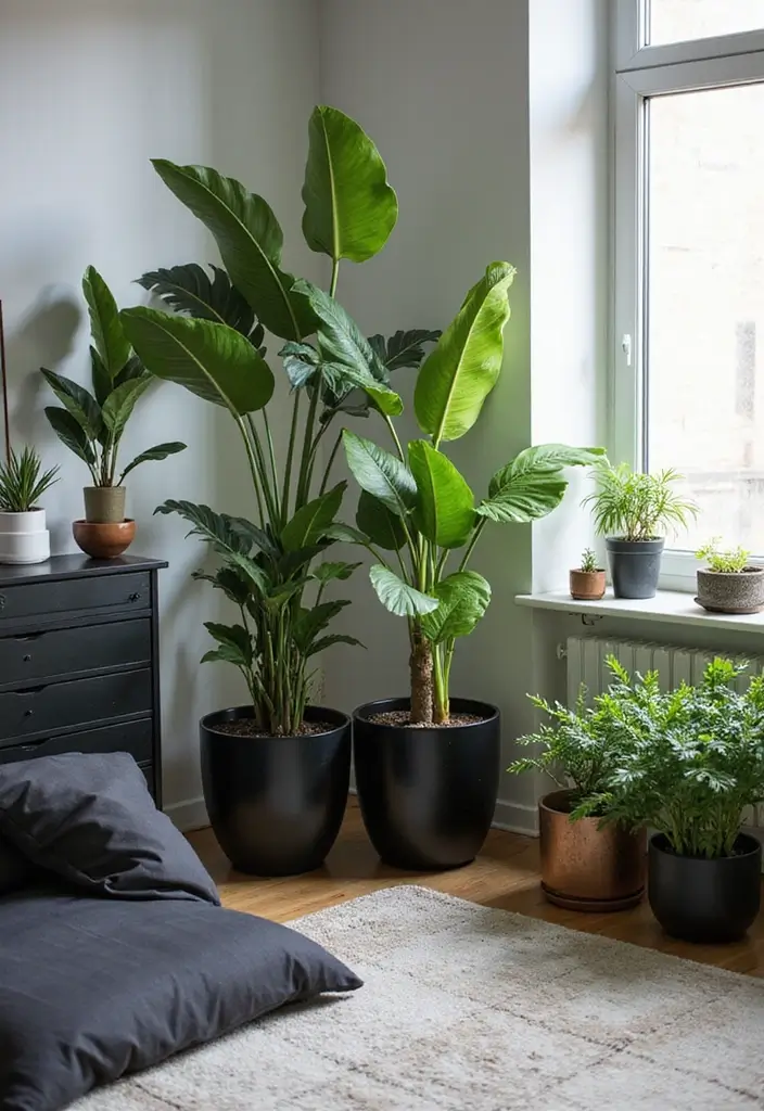 25 Bedroom Ideas with Black Furniture That Look Modern and Luxurious - 24. Indoor Plants