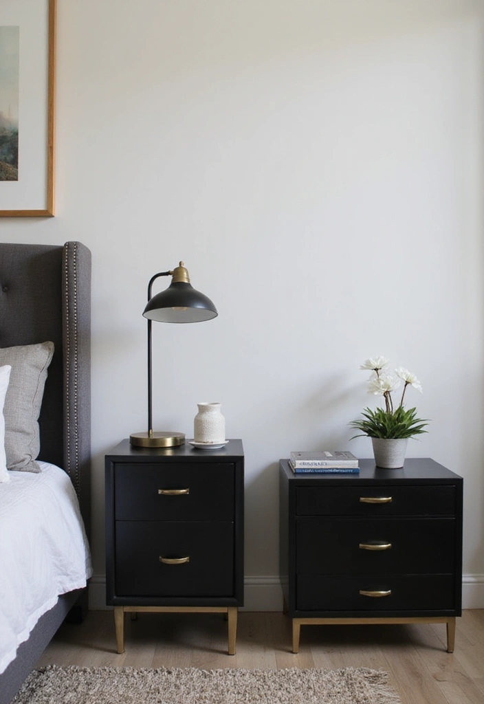 25 Bedroom Ideas with Black Furniture That Look Modern and Luxurious - 3. Minimalist Nightstands