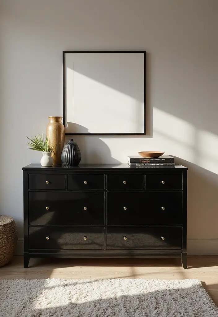 25 Bedroom Ideas with Black Furniture That Look Modern and Luxurious - 4. Luxurious Black Dressers