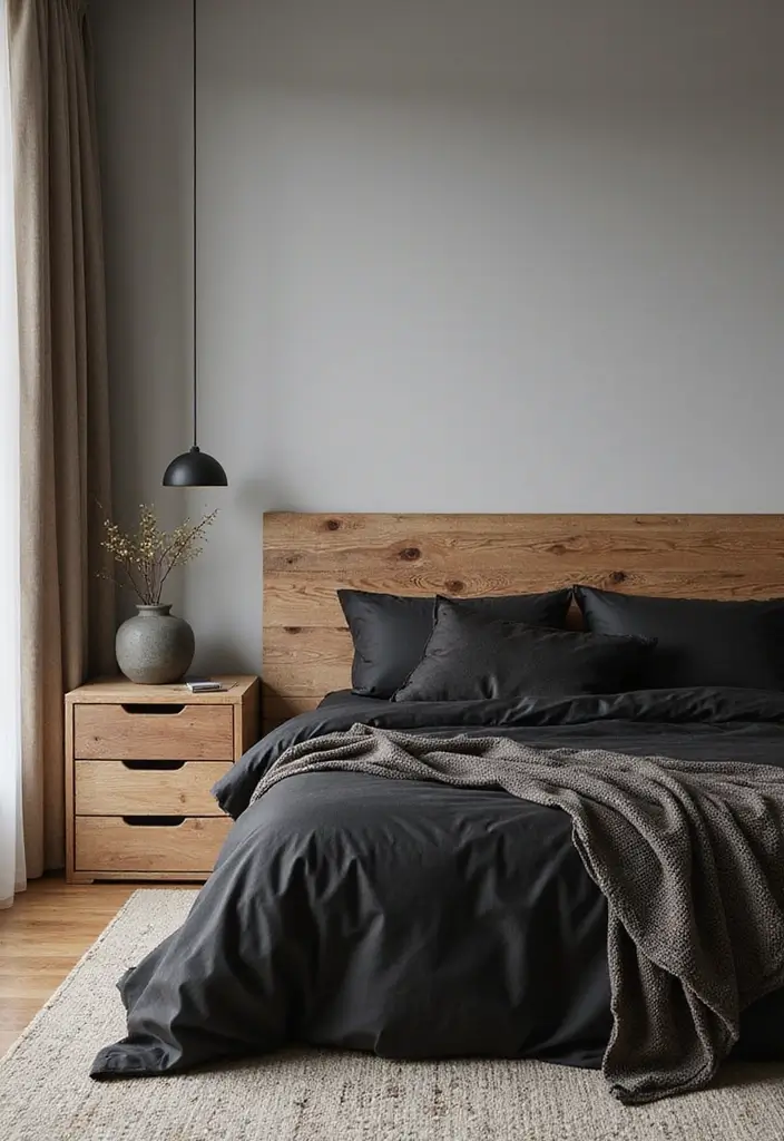 25 Bedroom Ideas with Black Furniture That Look Modern and Luxurious - 5. Black Furniture with Wood Accents