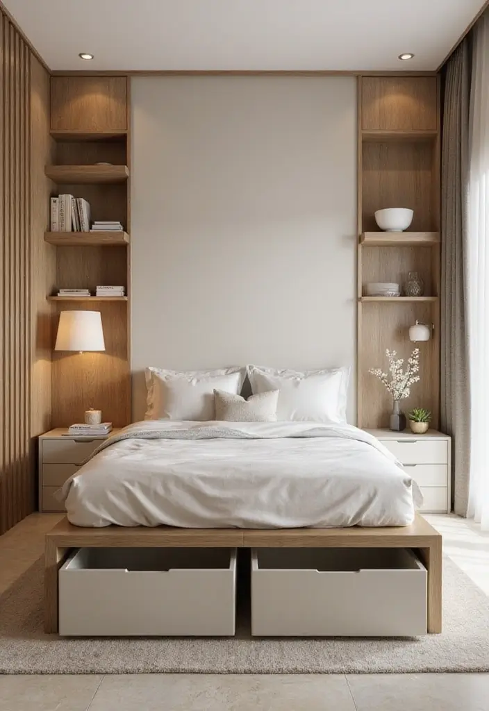 25 Beige Wall Bedroom Ideas That Add Warmth and Sophistication - 24. Functional Storage Solutions
