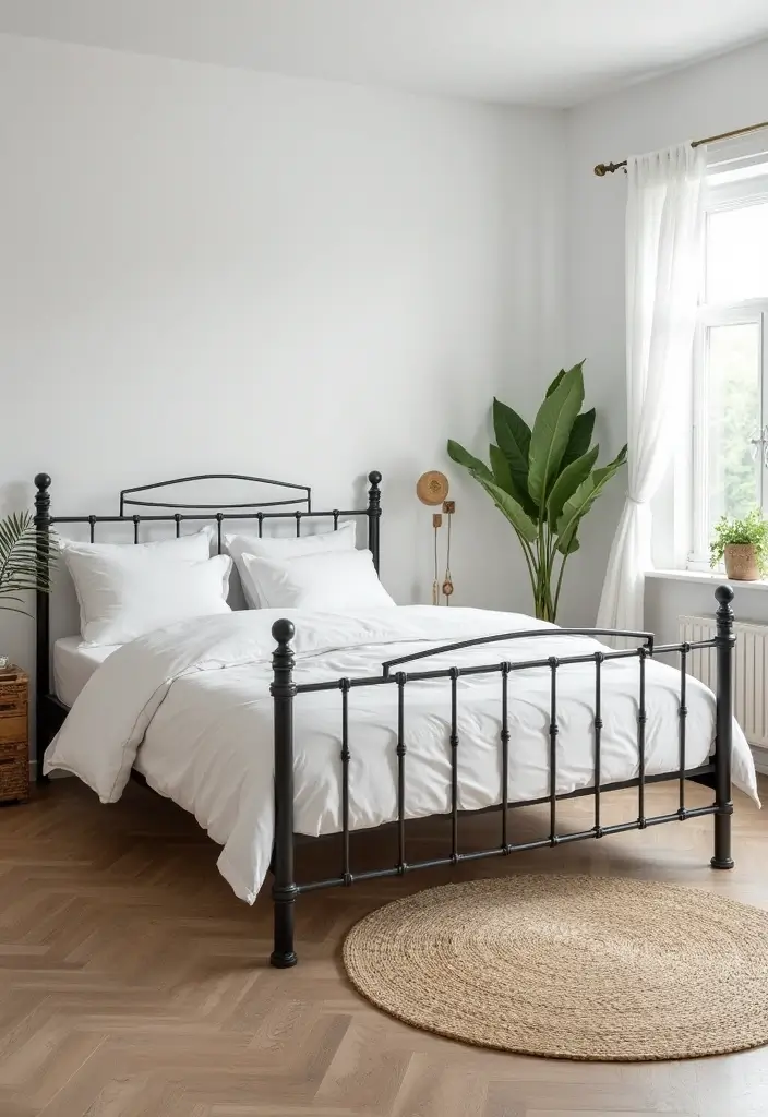 25 Black Iron Bed Frame Bedroom Ideas That Feel Industrial Chic - 1. Minimalist Black Iron Frame with White Linens
