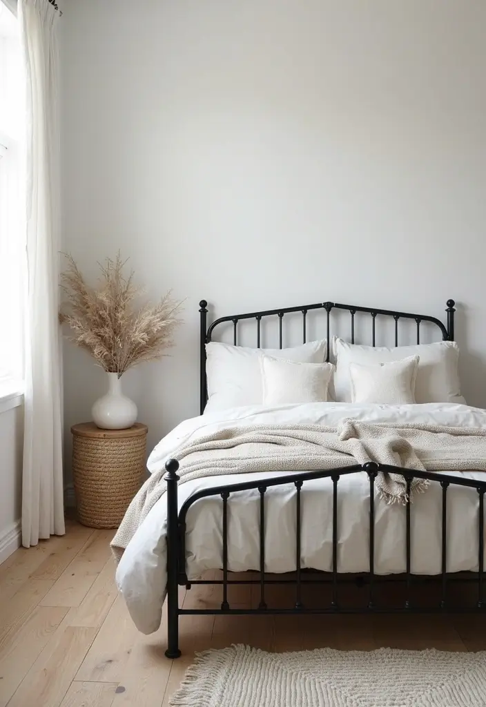 25 Black Iron Bed Frame Bedroom Ideas That Feel Industrial Chic - 11. Scandinavian Simplicity