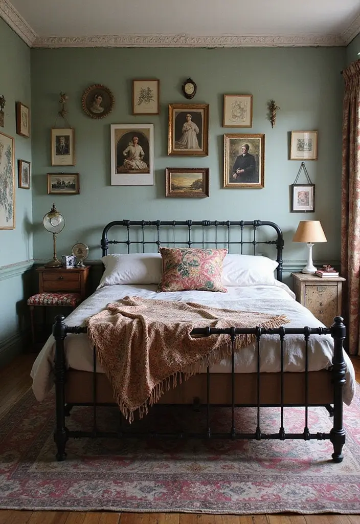25 Black Iron Bed Frame Bedroom Ideas That Feel Industrial Chic - 7. Vintage Eclectic Mix