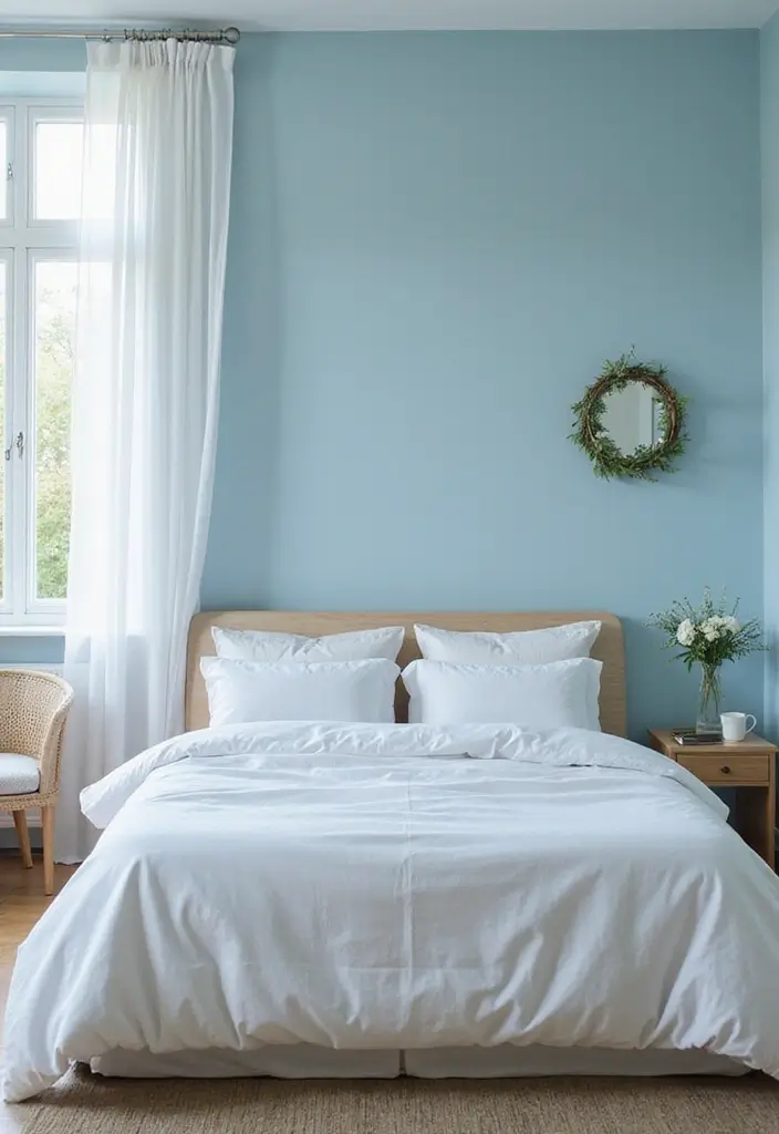 25 Blue Color Bedroom Ideas That Refresh Your Mood Instantly - 1. Soft Sky Blue Serenity