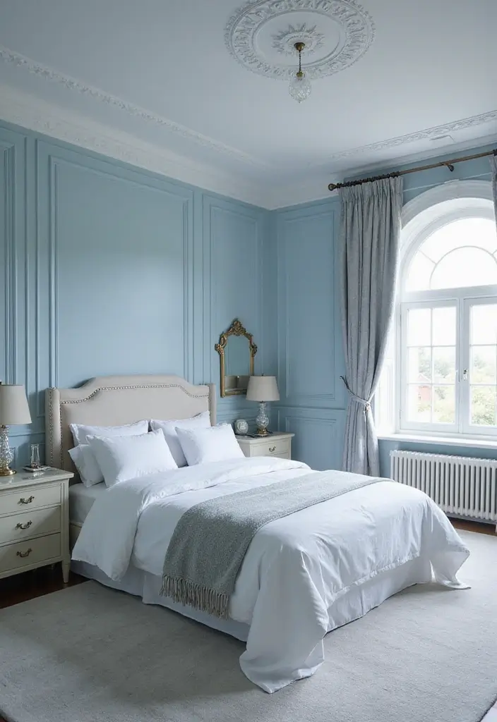 25 Blue Color Bedroom Ideas That Refresh Your Mood Instantly - 14. Light Blue and Silver Glam