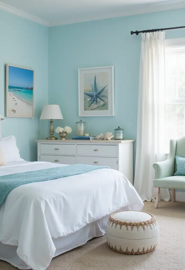 25 Blue Color Bedroom Ideas That Refresh Your Mood Instantly - 15. Pale Blue and White Beach Vibes