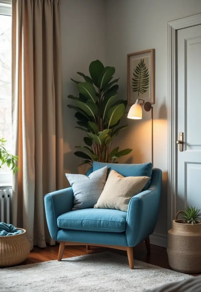 25 Blue Color Bedroom Ideas That Refresh Your Mood Instantly - 24. Cozy Blue Corner Nook