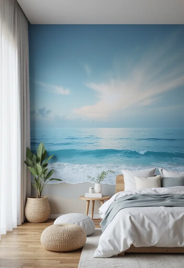 25 Blue Wallpaper Bedroom Ideas That Transform Blank Walls - 10. Coastal Landscape Murals