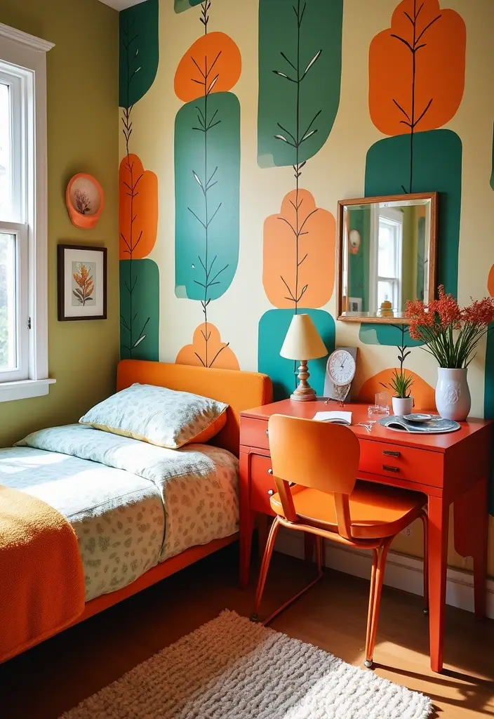 25 Blue Wallpaper Bedroom Ideas That Transform Blank Walls - 14. Mid-Century Modern