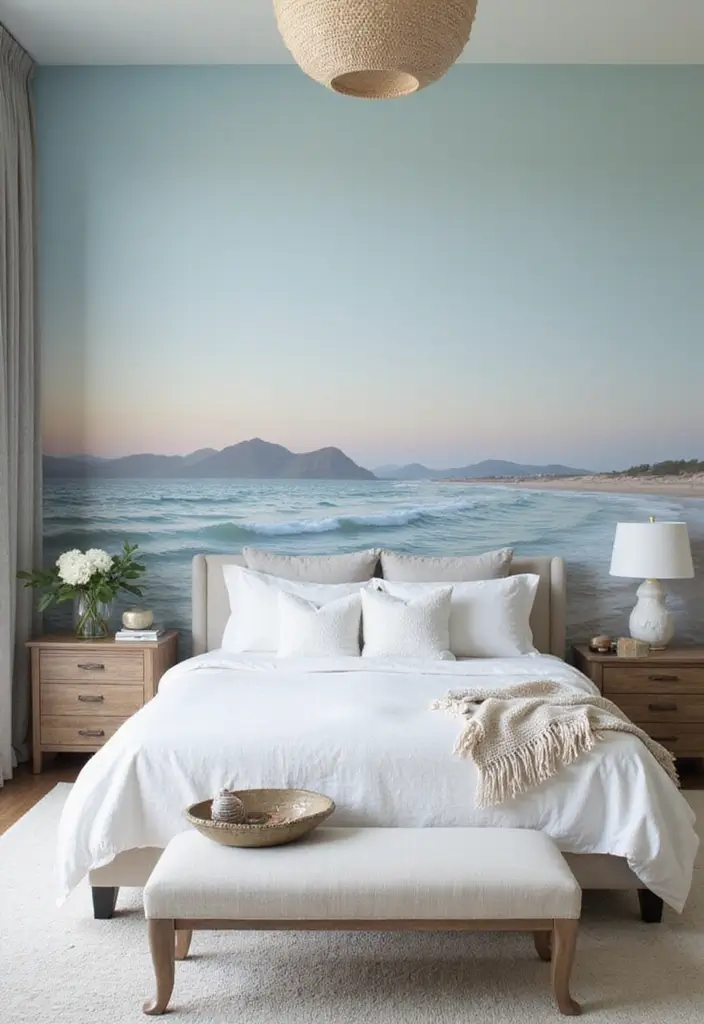 25 Blue Wallpaper Bedroom Ideas That Transform Blank Walls - 19. Serene Seascape Panoramas