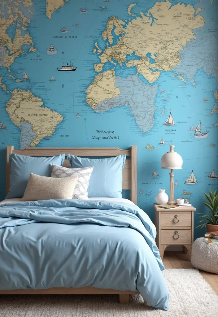 25 Blue Wallpaper Bedroom Ideas That Transform Blank Walls - 20. Whimsical Nautical Charts