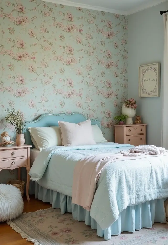 25 Blue Wallpaper Bedroom Ideas That Transform Blank Walls - 6. Vintage-Inspired Floral