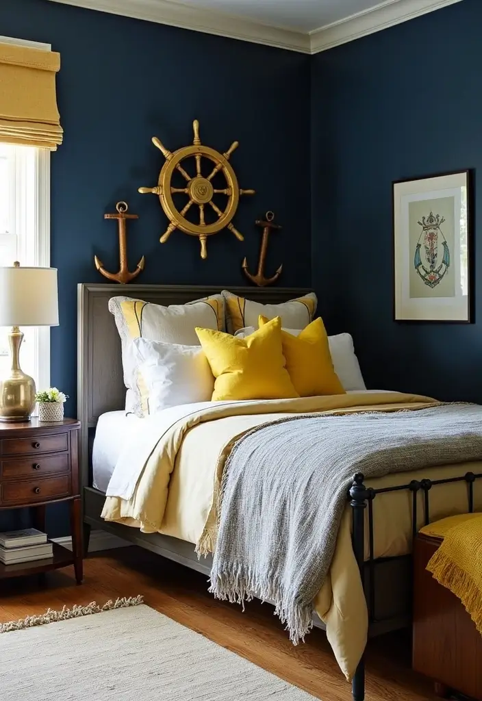 25 Blue and Yellow Bedroom Ideas That Brighten Any Space - 1. Nautical Chic