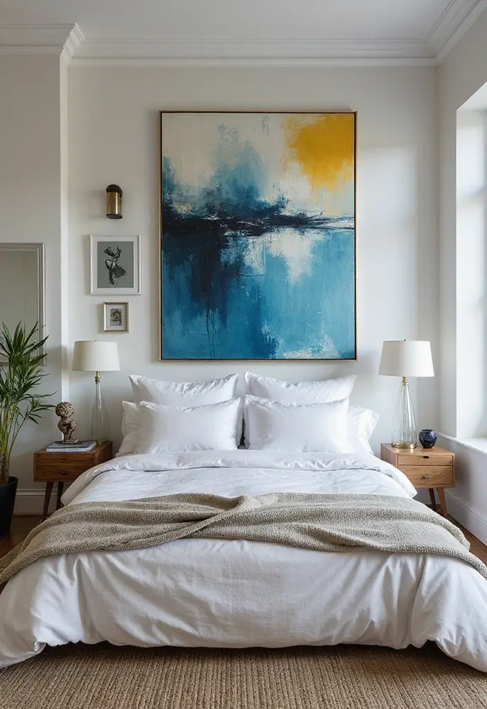 25 Blue and Yellow Bedroom Ideas That Brighten Any Space - 19. Artistic Inspiration