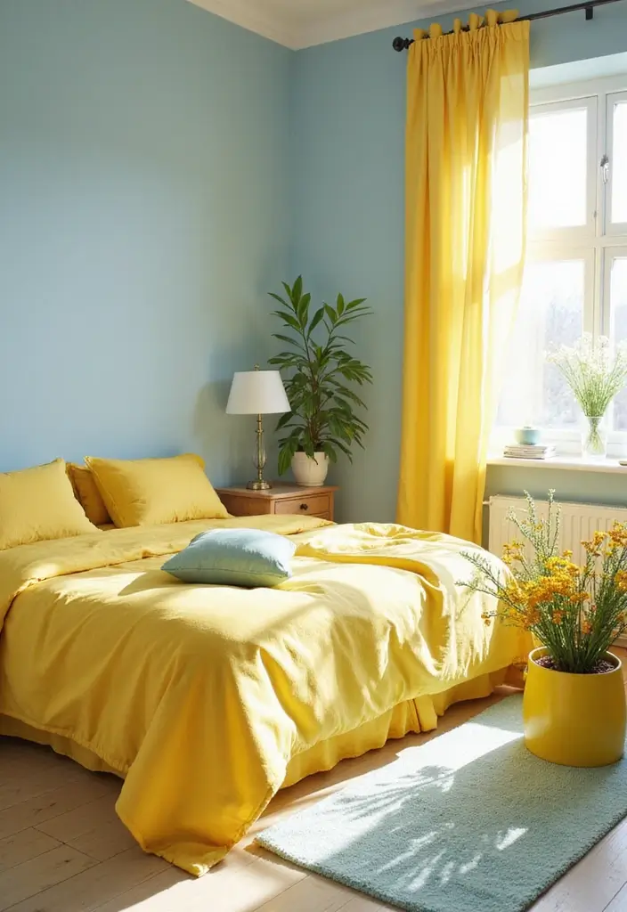 25 Blue and Yellow Bedroom Ideas That Brighten Any Space - 2. Sunshine and Serenity