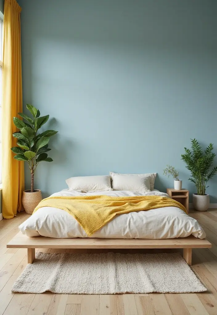 25 Blue and Yellow Bedroom Ideas That Brighten Any Space - 25. Zen Retreat