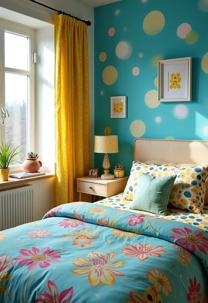 25 Blue and Yellow Bedroom Ideas That Brighten Any Space - 7. Playful Patterns