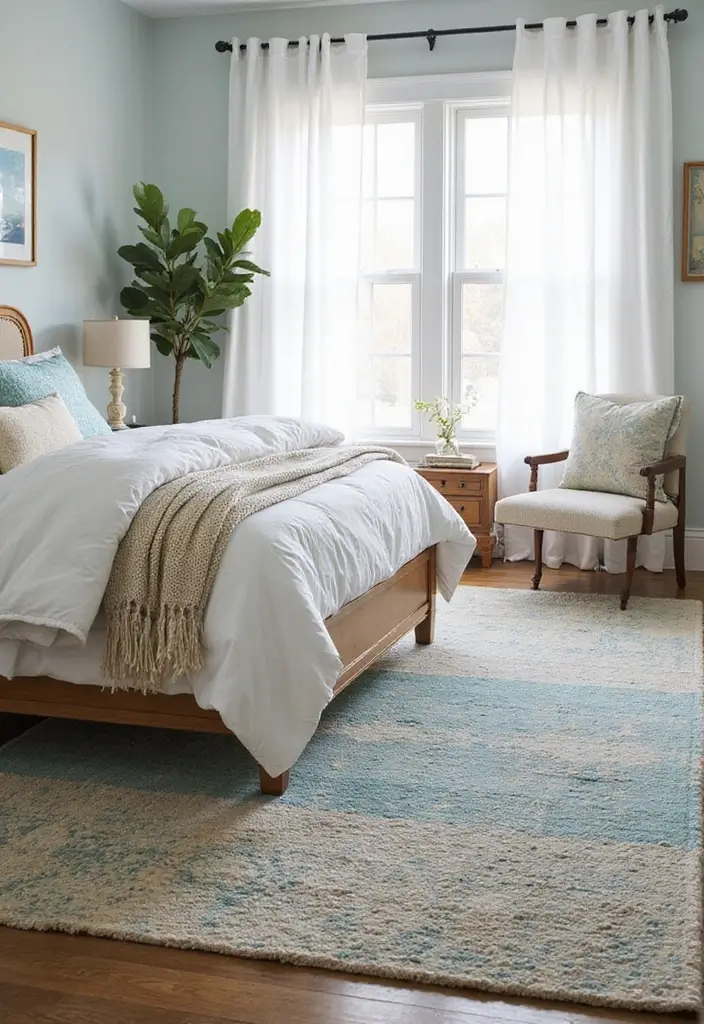 25 Cape Cod Bedroom Ideas That Bring Coastal Charm Indoors - 14. Coastal-Inspired Rugs