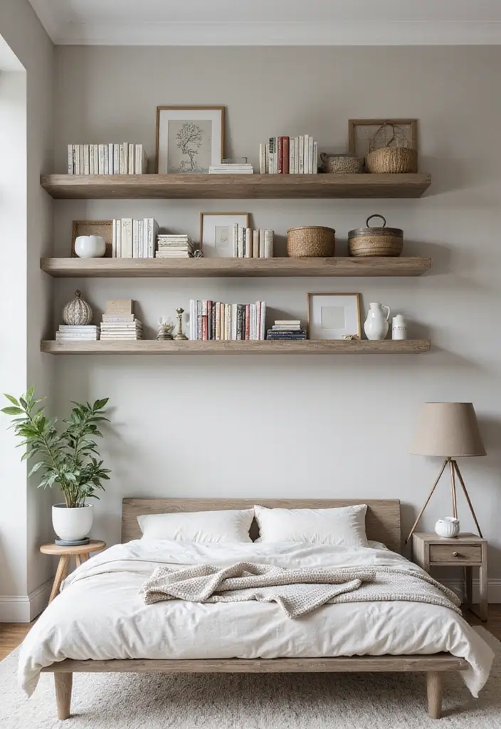 25 Cape Cod Bedroom Ideas That Bring Coastal Charm Indoors - 17. Wall-mounted Shelves