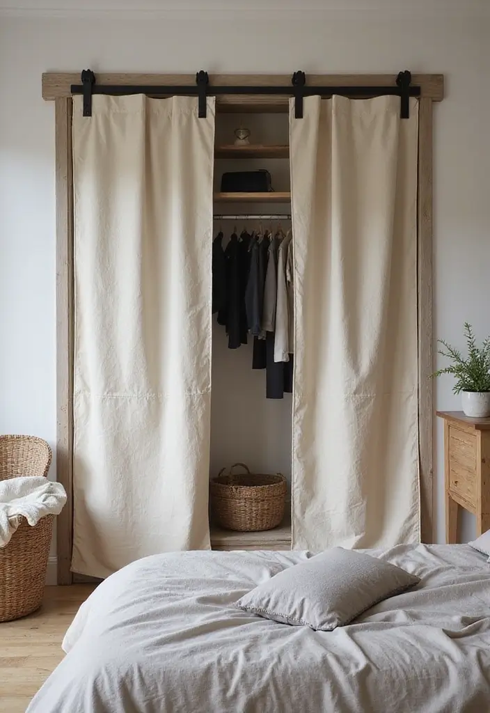 25 Curtains for Closet Doors Bedroom Ideas That Add Soft Style - 13. Canvas Drop Cloth Curtains