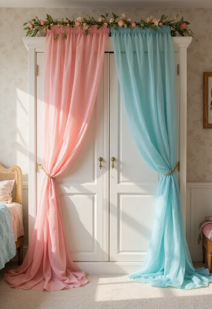 25 Curtains for Closet Doors Bedroom Ideas That Add Soft Style - 15. Colorful Tulle Curtains