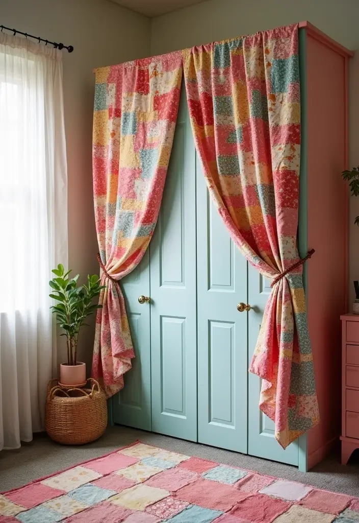 25 Curtains for Closet Doors Bedroom Ideas That Add Soft Style - 21. DIY Patchwork Curtains