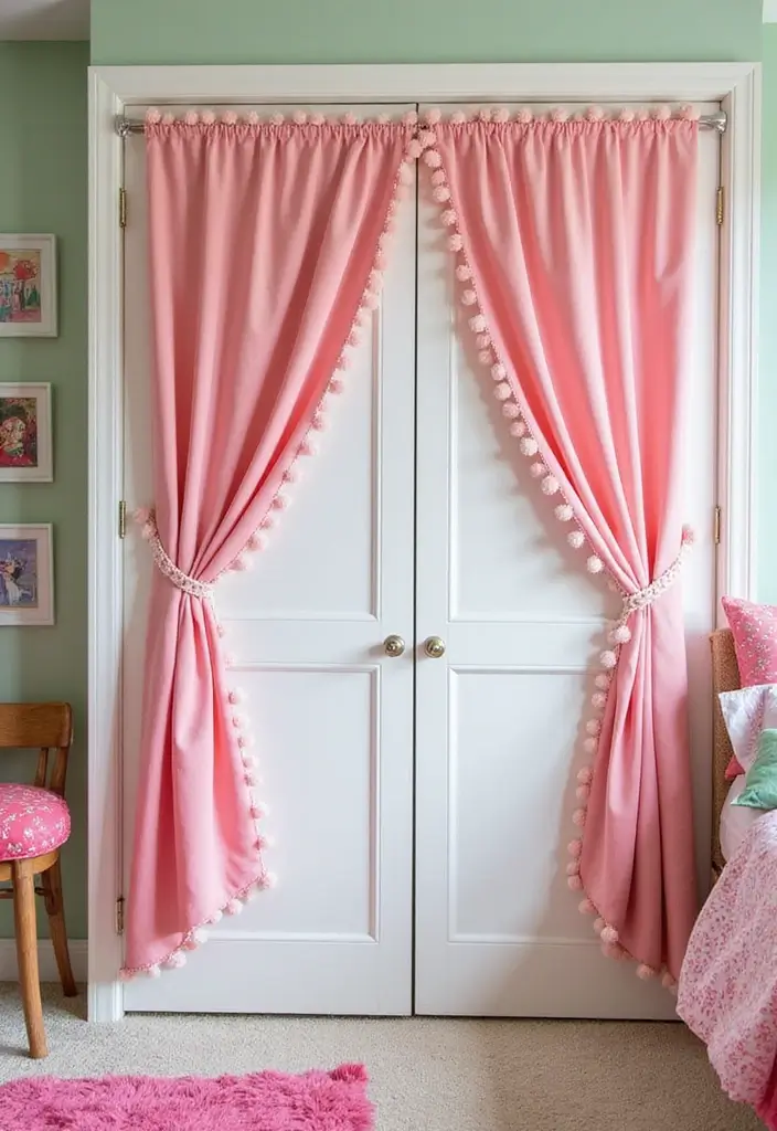 25 Curtains for Closet Doors Bedroom Ideas That Add Soft Style - 24. Funky Pom-Pom Trim Curtains