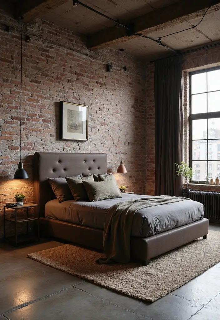 25 Dark Brown Bed Frame Bedroom Ideas That Look Solid and Stylish - 1. Industrial Chic with Metal Accents