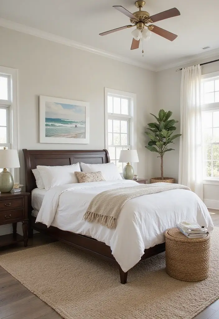 25 Dark Brown Bed Frame Bedroom Ideas That Look Solid and Stylish - 11. Coastal Escape
