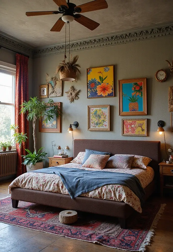 25 Dark Brown Bed Frame Bedroom Ideas That Look Solid and Stylish - 13. Artistic Flair