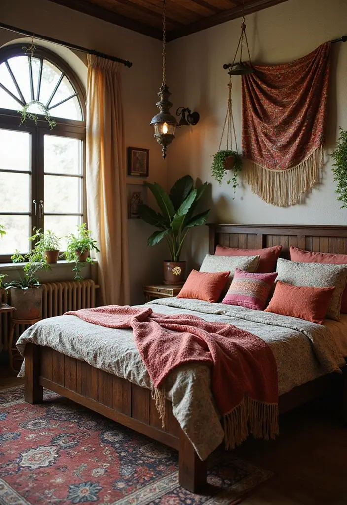 25 Dark Brown Bed Frame Bedroom Ideas That Look Solid and Stylish - 2. Bohemian Touches with Dark Brown Frames