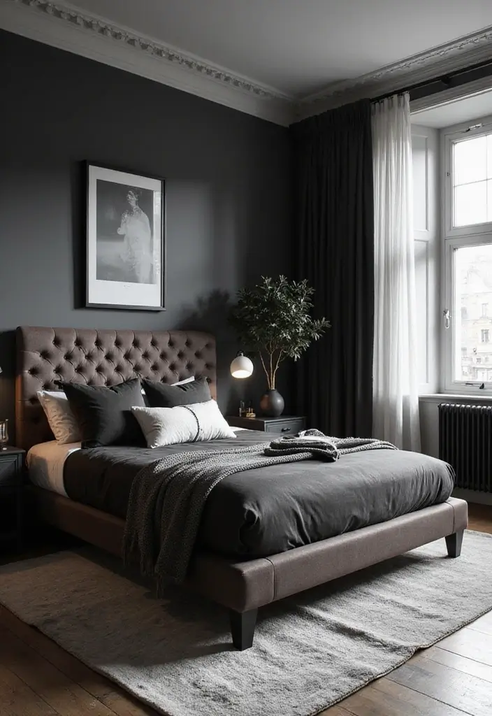 25 Dark Brown Bed Frame Bedroom Ideas That Look Solid and Stylish - 5. Monochrome Magic