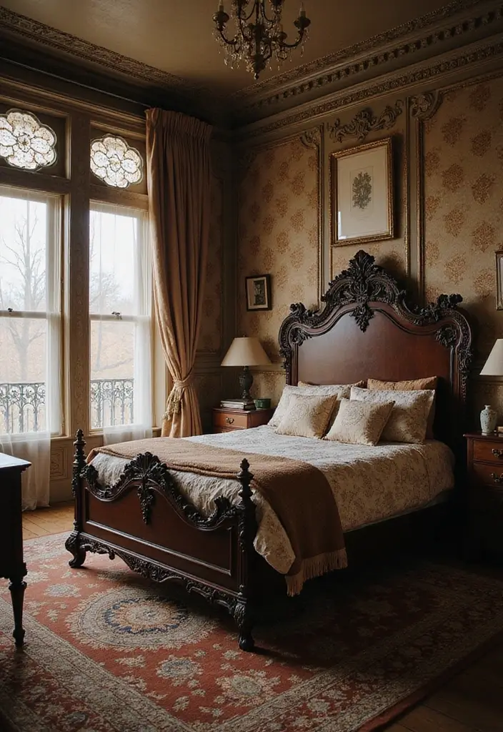 25 Dark Brown Bed Frame Bedroom Ideas That Look Solid and Stylish - 6. Vintage Charm