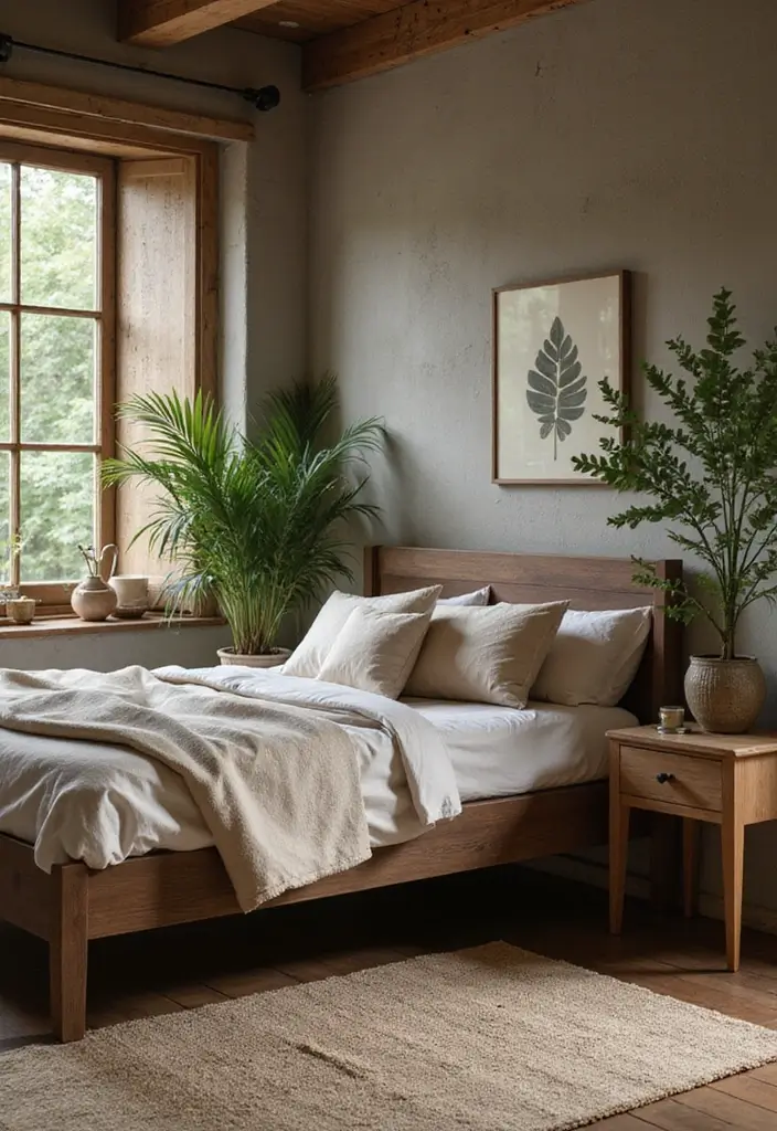 25 Dark Brown Bed Frame Bedroom Ideas That Look Solid and Stylish - 7. Earthy Tones and Natural Textures