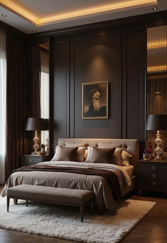 25 Dark Brown Bed Frame Bedroom Ideas That Look Solid and Stylish - 8. Glamorous Touches