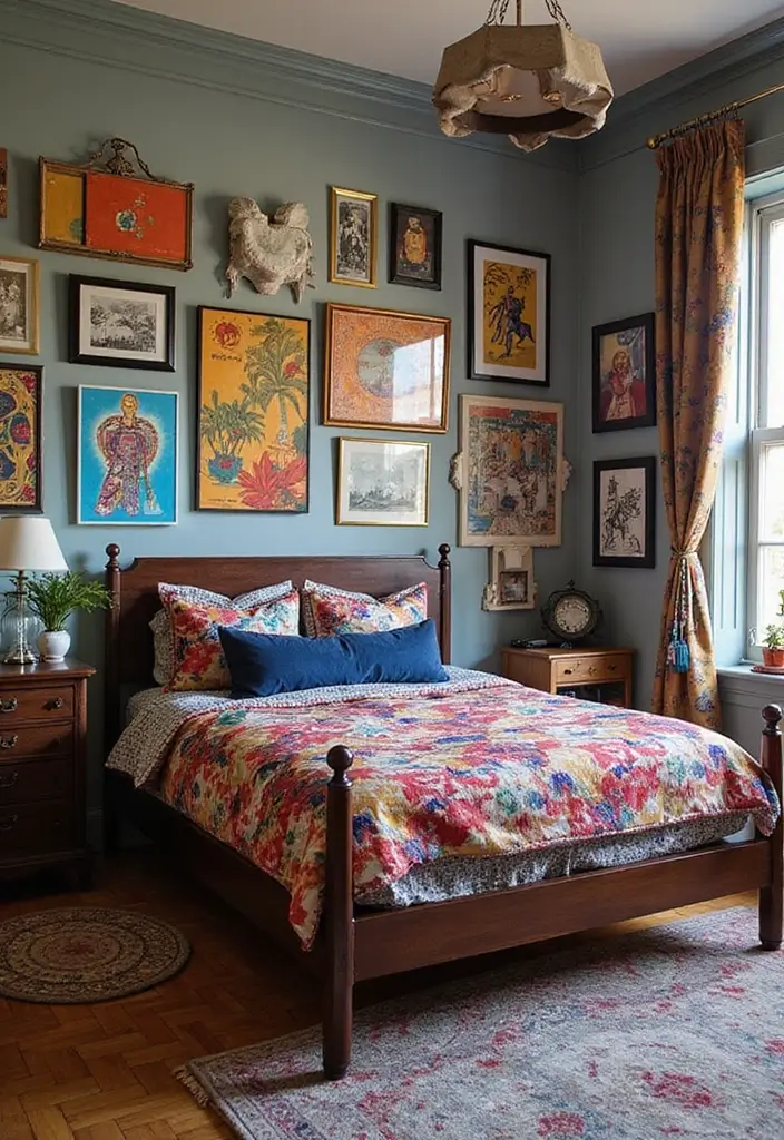 25 Dark Brown Bed Frame Bedroom Ideas That Look Solid and Stylish - 9. Artful Eclecticism