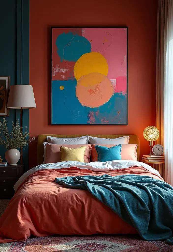 25 Dark Furniture Bedroom Ideas That Feel Rich and Dramatic - 18. Bold Artwork and Decor Items