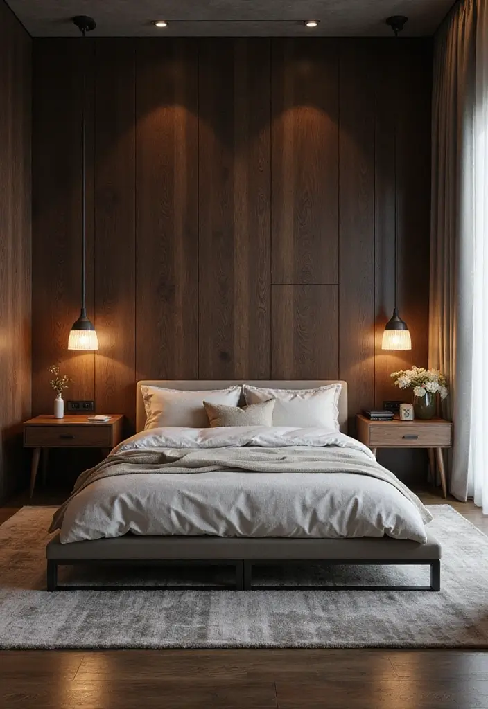 25 Dark Furniture Bedroom Ideas That Feel Rich and Dramatic - 3. Dark Wood Accent Walls
