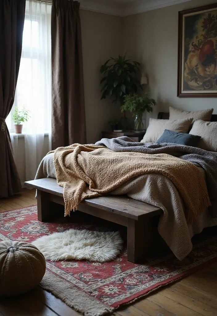 25 Dark Furniture Bedroom Ideas That Feel Rich and Dramatic - 7. Layered Textures