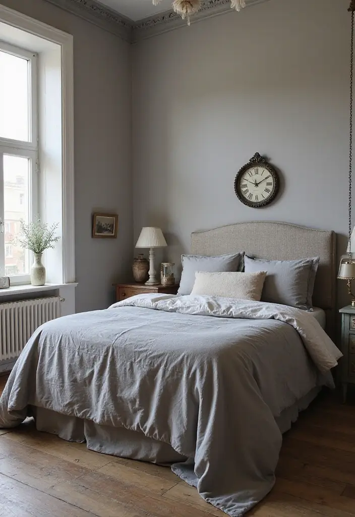 25 Gray Comforter Bedroom Ideas That Feel Calm & Neutral - 22. Vintage Gray Elegance